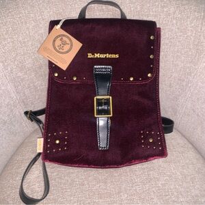 Dr Martens Burgundy Velvet Backpack With Gold Studs & Buckle New With Tag #Goth